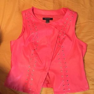 Pink Faux Leather Vest with stitching detailing
